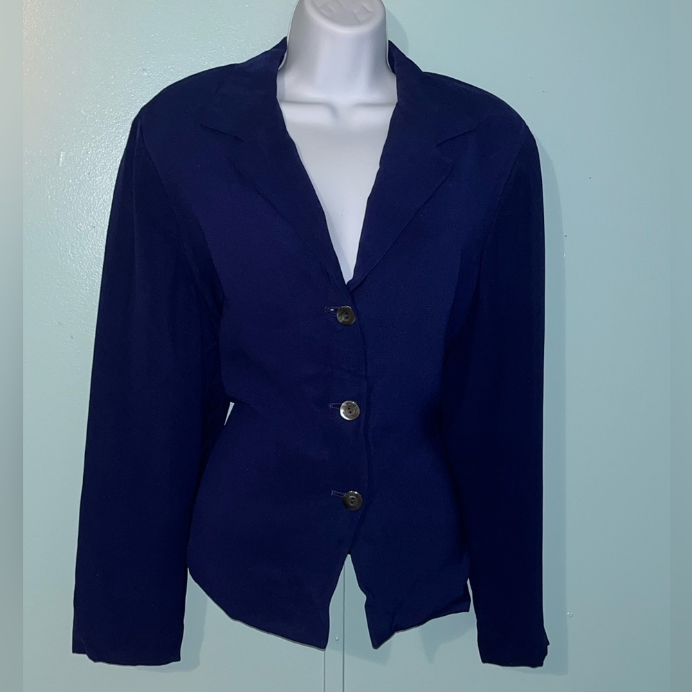 Talbots Petite Jacket Blue Size 14‎ P Silk/Polyester